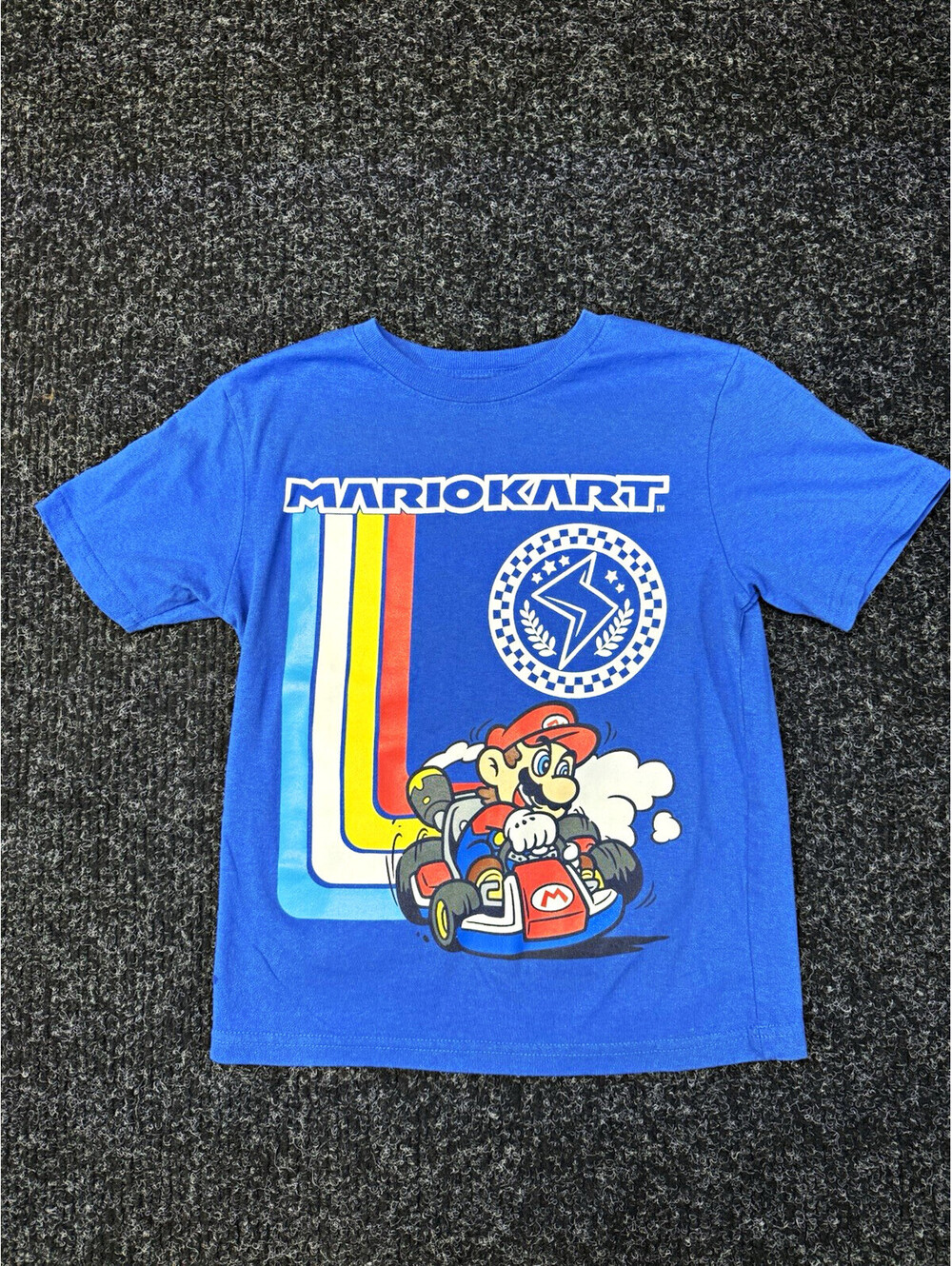 Nintendo Boys Mario Kart Mario T-Shirt Blue Size 8 Short Sleeve Crew Neck Logo